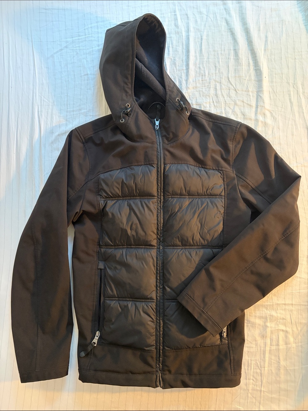 GUESS Men's Brown Hooded Puffer Jacket